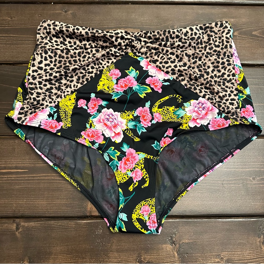 torrid Black Floral & Leopard High Waist Swim Bottoms